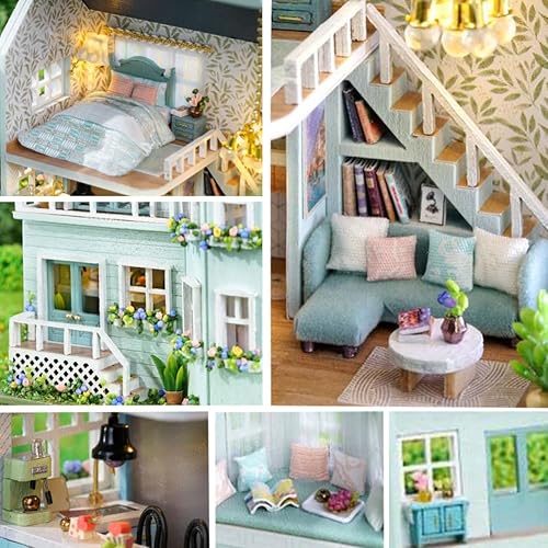 Miniatura 4 de WYD Mini Home Series - Kit de muebles de casa de muñecas en miniatura de estilo europeo, modelo de construcción de casa pequeña con luz LED,