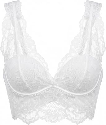 Women's Lace Camisole Sexy Vests Sexy V Neck Bralette Women Lace Bra Wire-Free Camisole-Style Bra Sexy Lace Summer Tops V Neck Spaghetti Bras with a Sexy Back, M White
