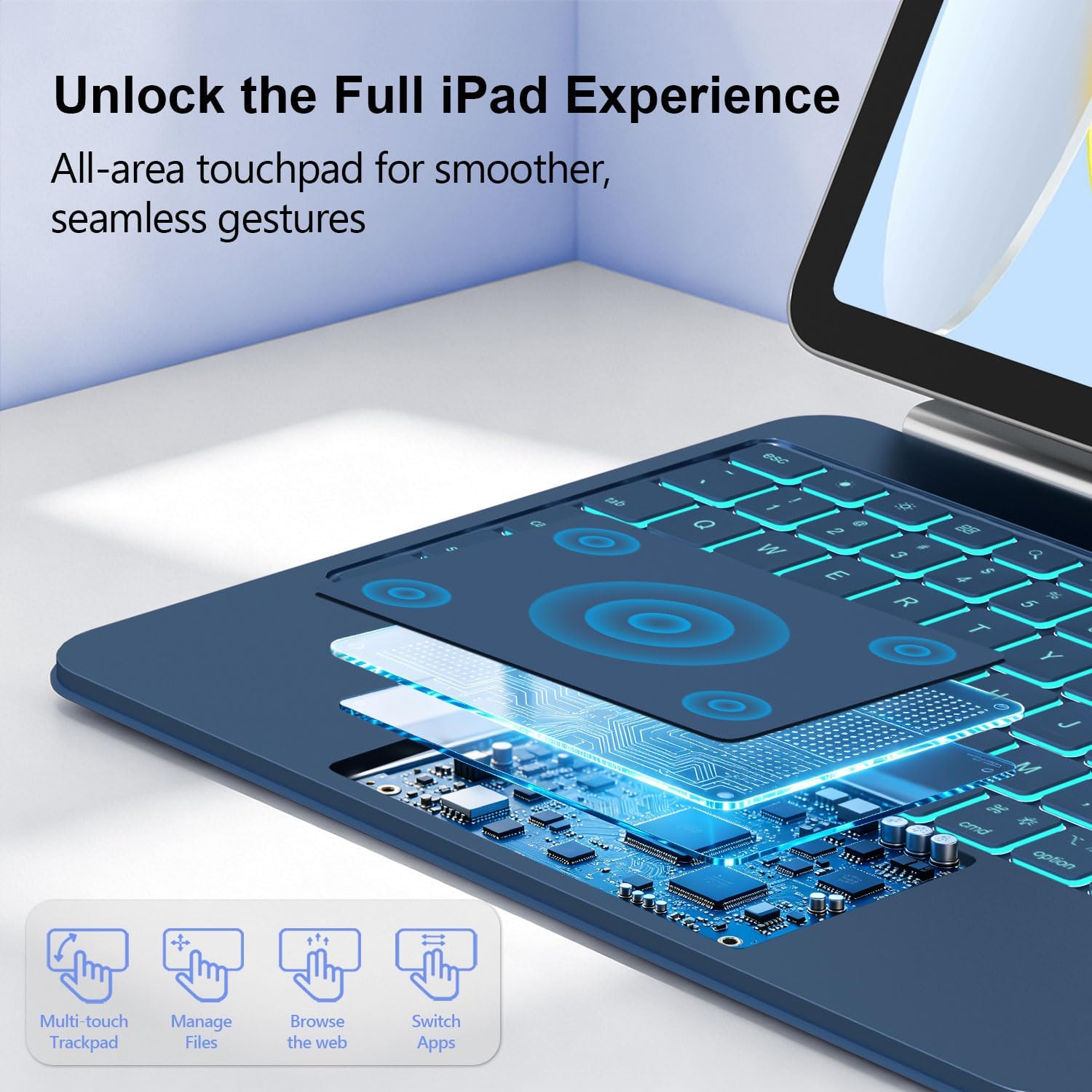 for iPad 11th (A16, 2025)/10th Generation Case with Keyboard, Upgraded Magic-Style Keyboard for iPad 11th/10th 10.9", 11-Color Backlit, Smart Trackpad with Pencil Buckle, Steel Blue
