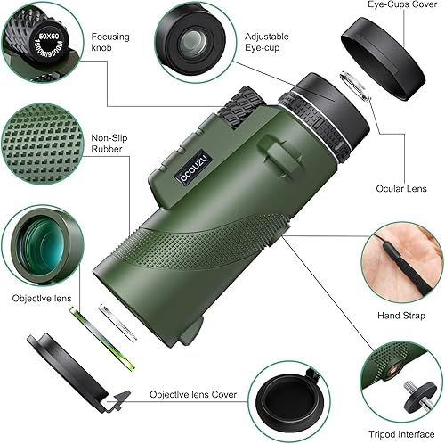 Miniatura 2 de Nuevo telescopio monocular HD de alta potencia 2024 50x60, prismáticos de baja visión nocturna para adultos con adaptador para teléfono inteligente,