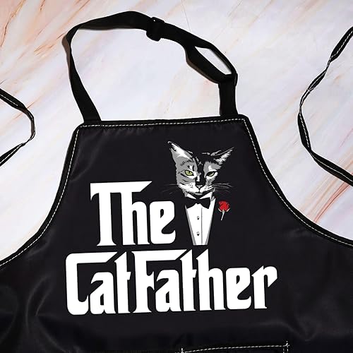 Miniatura 3 de WZMPA Divertido delantal de cocina Catfather con bolsillos, regalo para papá y gato, delantal ajustable para cocinar, hornear, asar a la parrilla