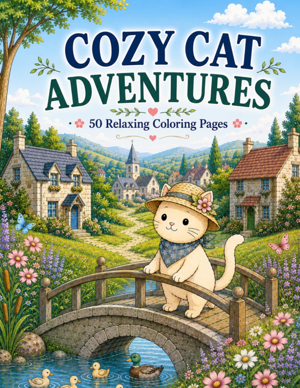 Cozy Cat Adventures: A Relaxing Coloring Book for Adults and Teens Featuring Cute Cats, Charming Places, and Relaxing Adventures