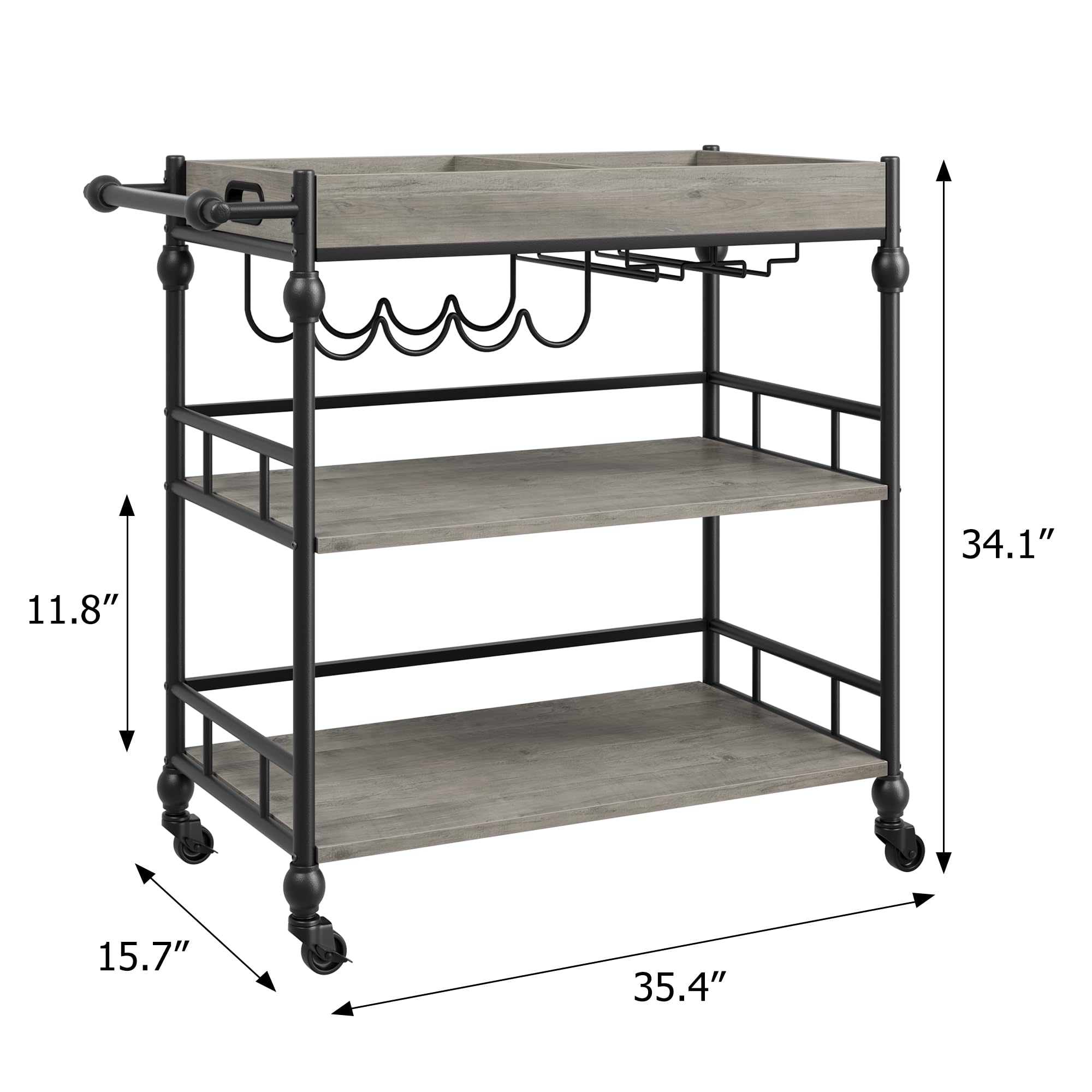 IDEALHOUSE Carrello da bar a 3 livelli con ruote, portabottiglie