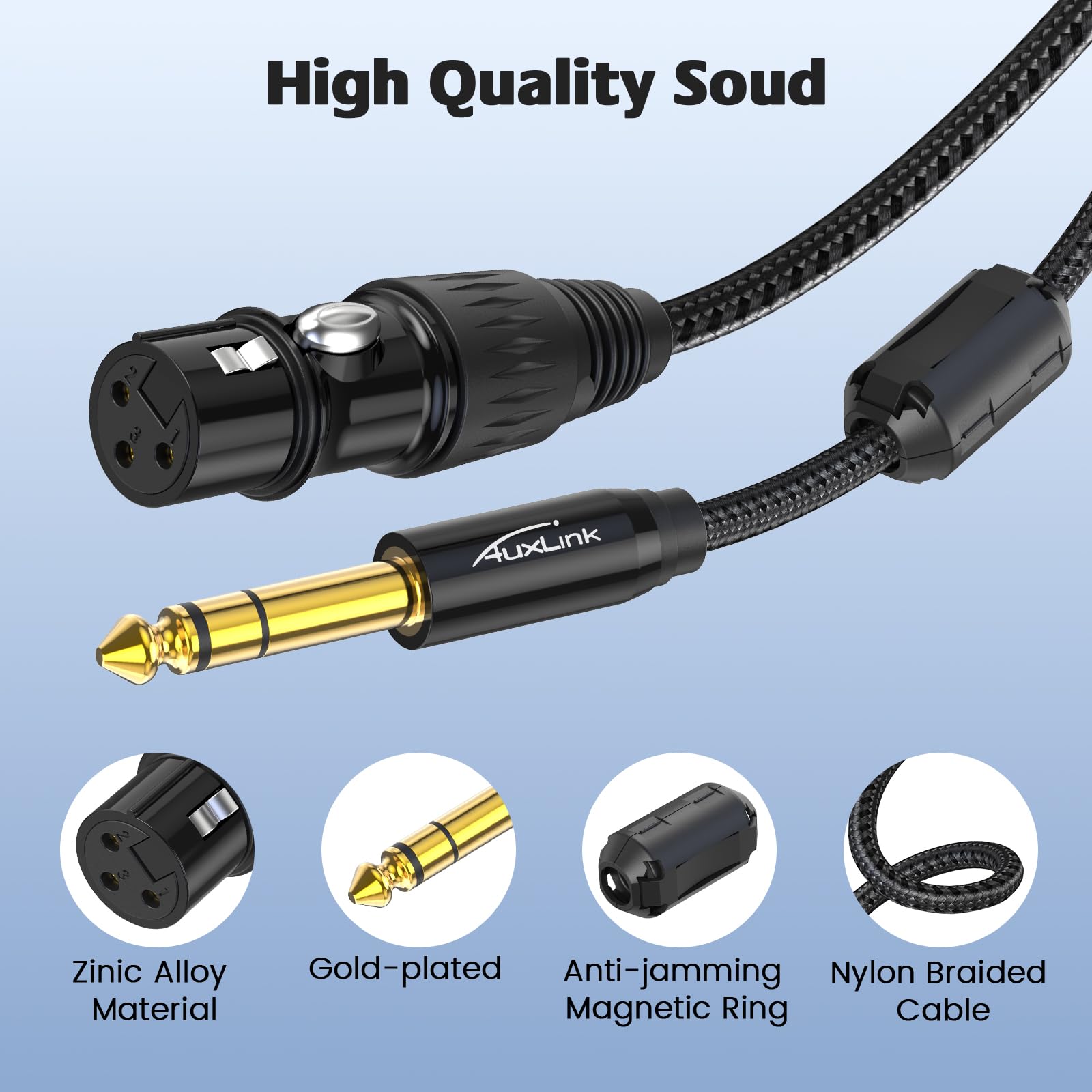 Cavo da XLR a 6,35 mm a XLR femmina, 7,6 m, 2 pezzi, connettori placcati oro da TRS a 6,35 mm, in nylon intrecciato per altoparlanti, mixer, amplificatori