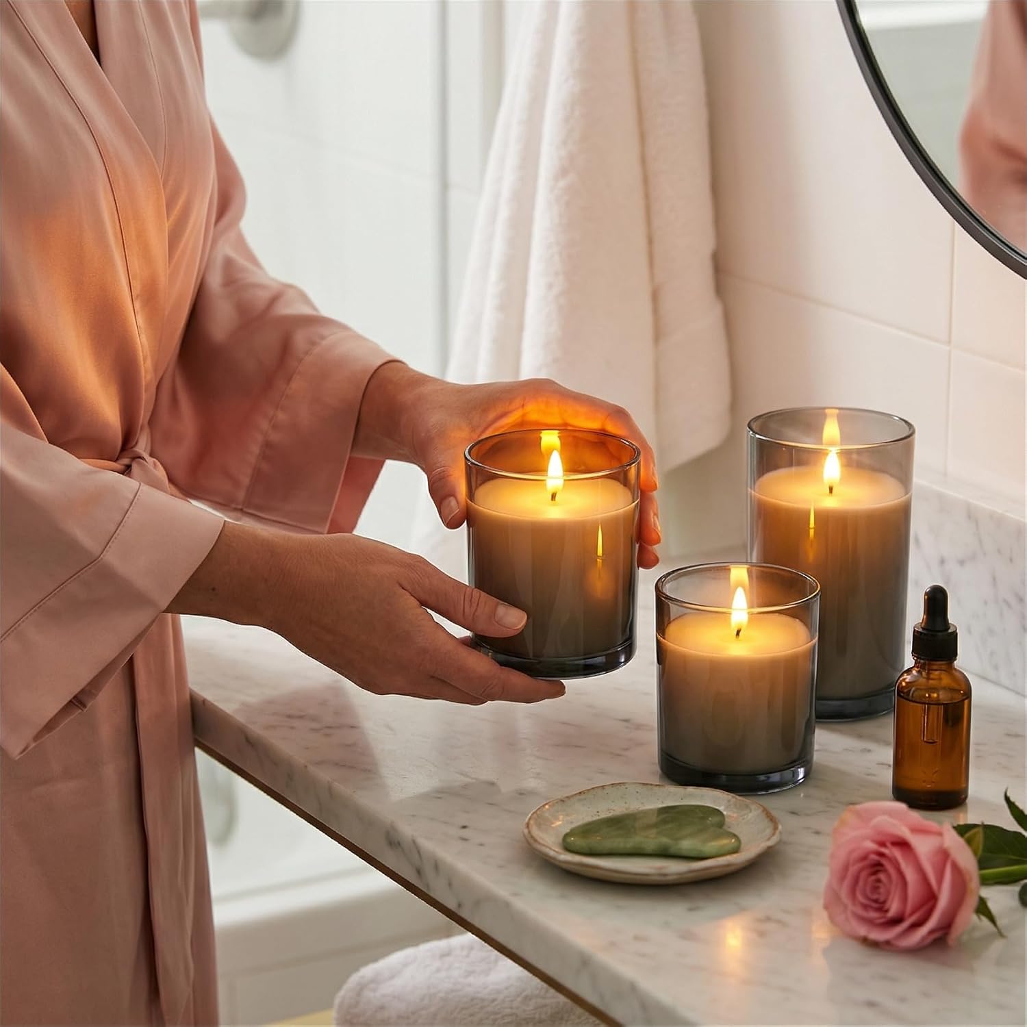 Vanilla Scented LED Flameless Candles with Remote and Timer, Set of 3 Flickering Real Wax Battery Operated Candles in Glass, Warm Home Decor for Meditation, Festivals, Gifting, Safe for Pets & Kids