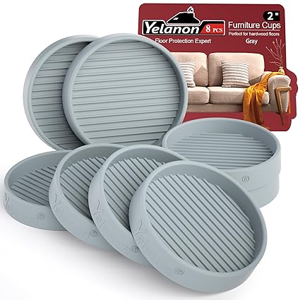 Furniture Coasters - 8 Pcs 2?Round Furniture Caster Cups - Non Slip Pads Hardwoods Floors Non Skid Furniture Grippers Rubber Furniture Feet Anti Slide Floor Protector for Bed Couch Stoppers Gray