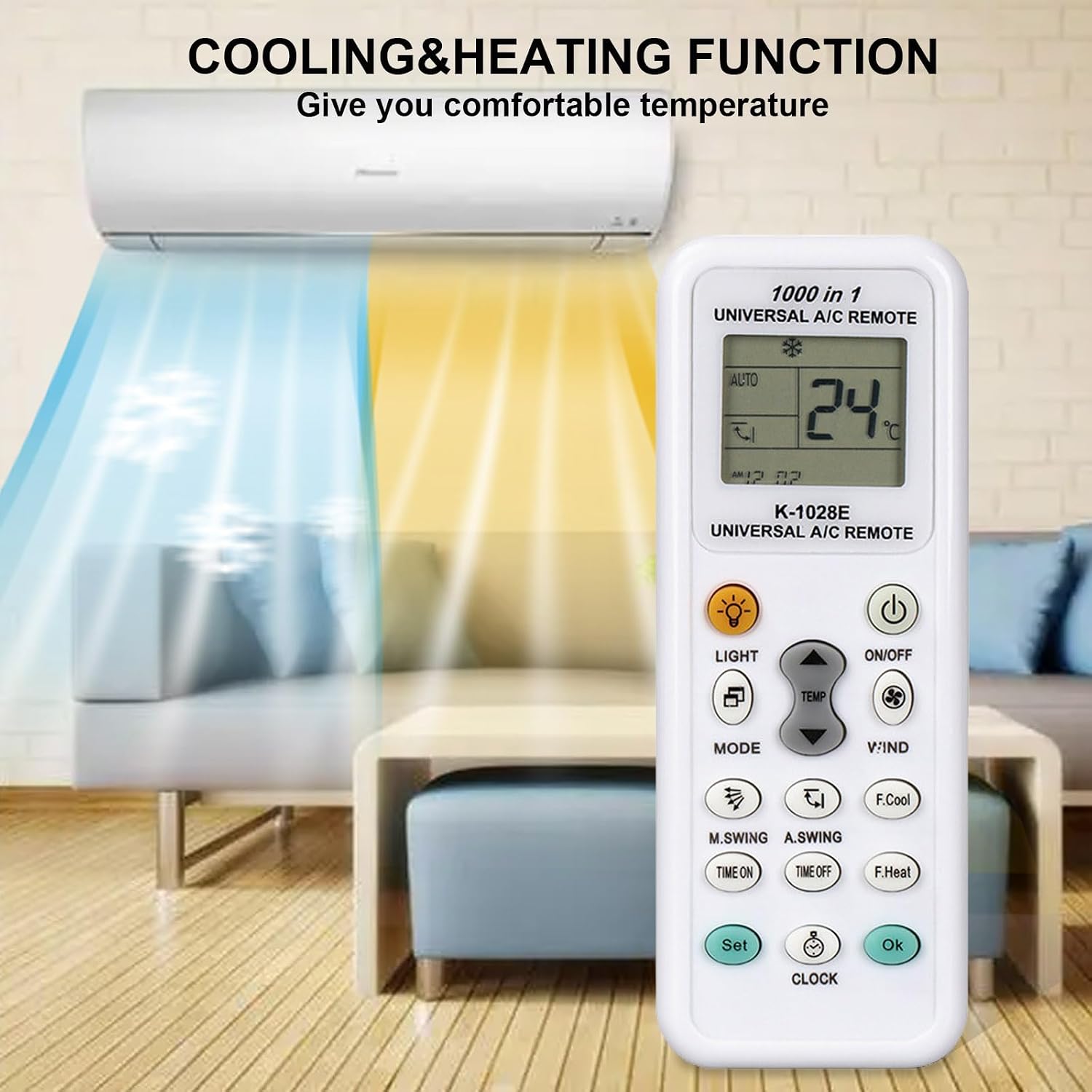 K-1028E remote control demonstrating cooling and heating functions