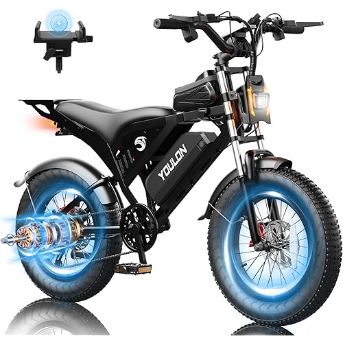 YOULON Electric Bike for Adults,1500W Peak Motor, 30MPH, 960WH, 75 Miles Long Range Electric Bicycle, Electric Dirt Bike with Removable Battery, 20" Fat Tire Off Road E-Bike for All Terrain