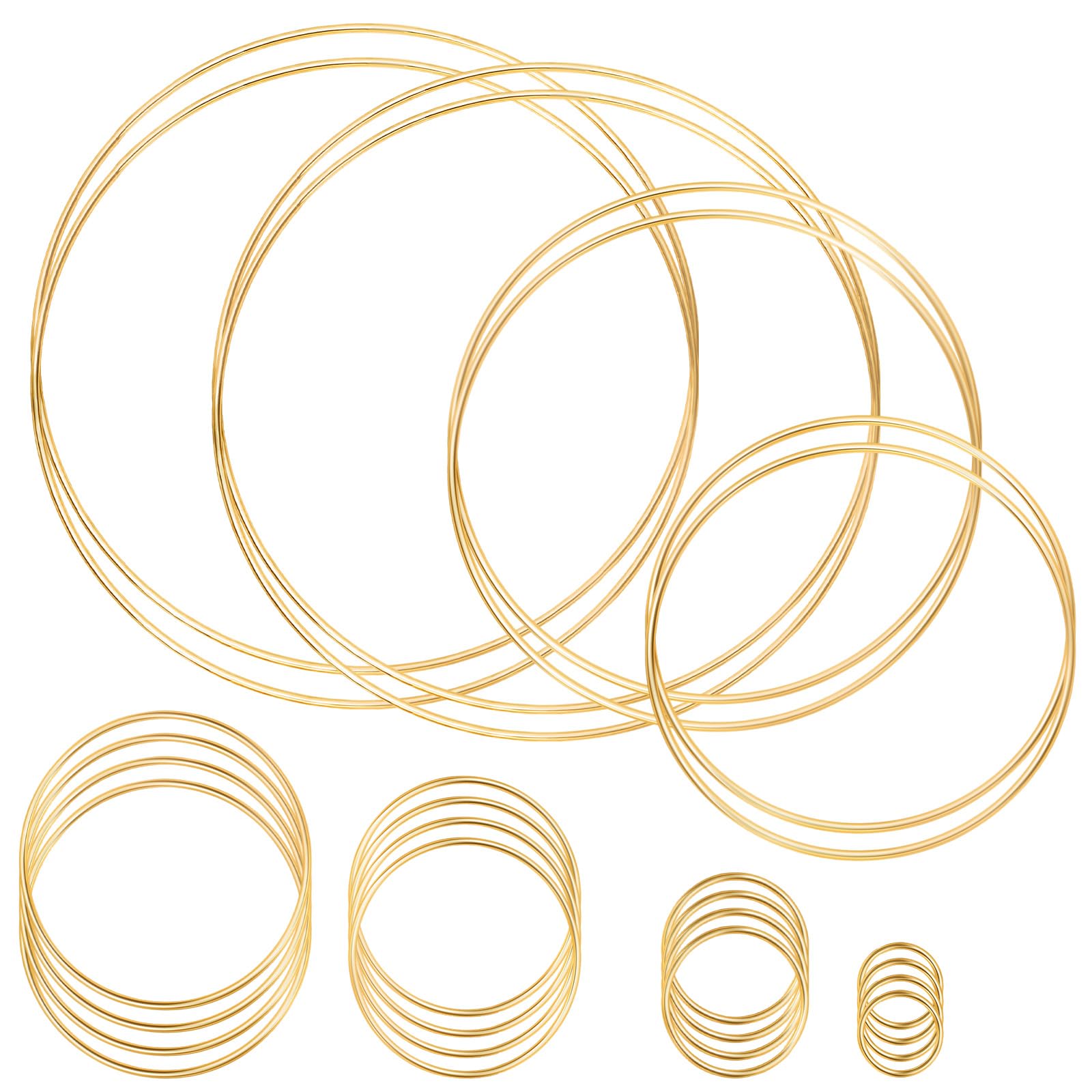 Mardatt 24Pcs Macrame Hoops Ring Kit, 1.4/2/3/4/5/6/7/8 Inch KC Gold Round Shape Metal Wreath Hoop Dream Catcher Rings for DIY Projects, Wedding Decor, Wall Hangings