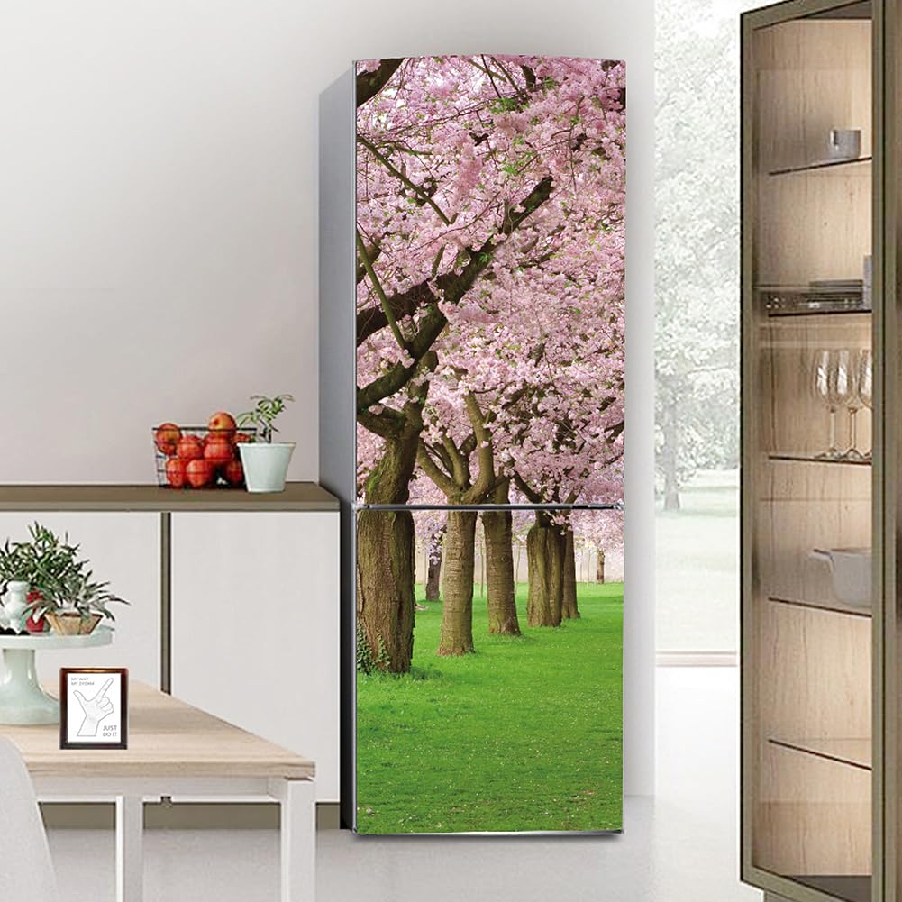 Fridge Sticker, Fridge Sticker Full Covering Door Covers Skins Wall Stickers for Kitchen Decal, Pink Cherry Tree(S: 60x150 cm)