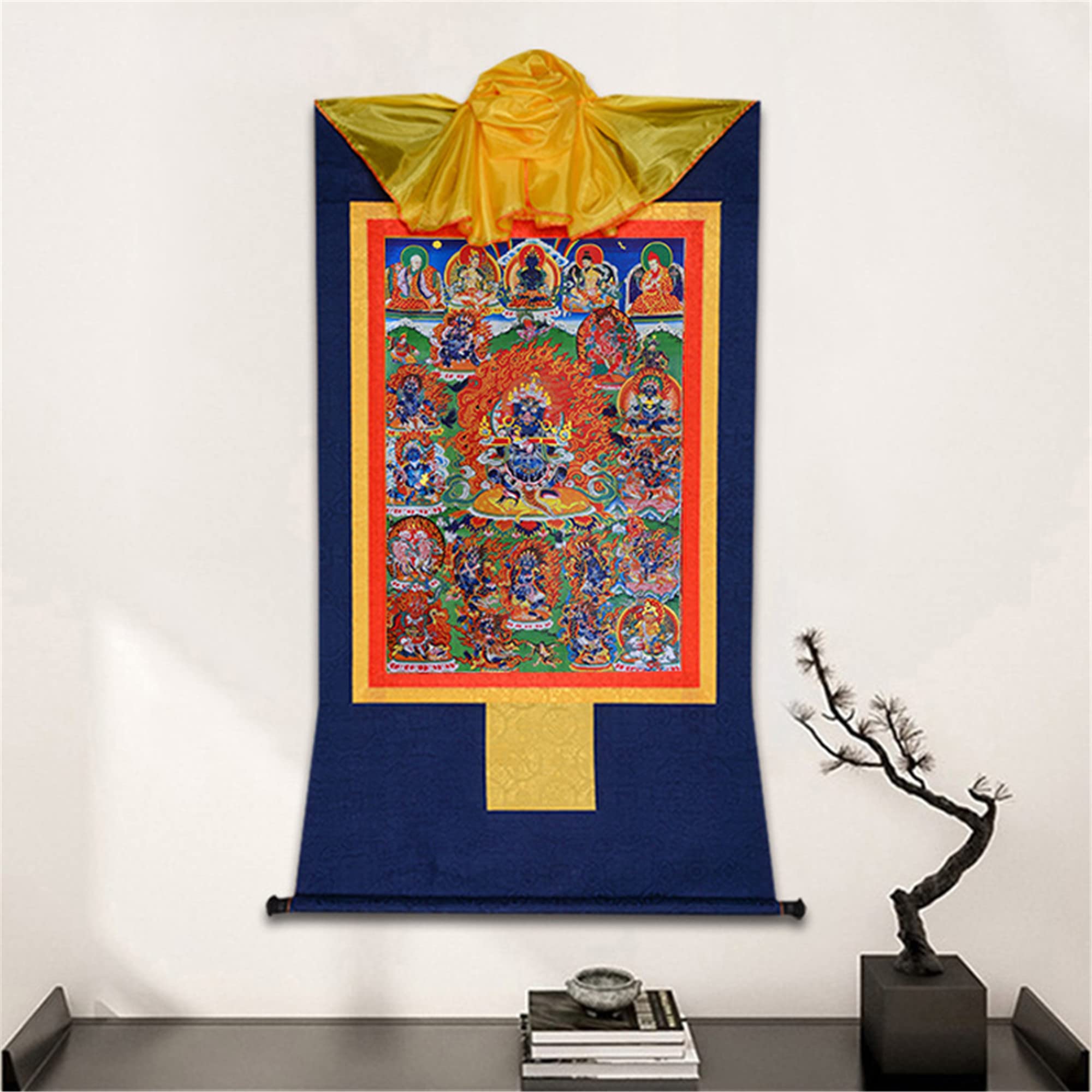 Gandhanra Thangka Tibetische Wandbehang,Dharmapala Panjaranata Mahakala Thangka,Heißgeprägter Buddha Wandteppich für Zen Wohnkultur, Meditation, Spirituelle Entspannung und Ruhe