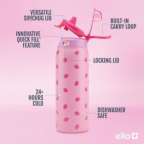 Miniatura 4 de Ello Pop & Fill - Botella de agua de 18 onzas de acero inoxidable para niños con tapa de llenado rápido  Botella aislada al vacío libre de BPA con