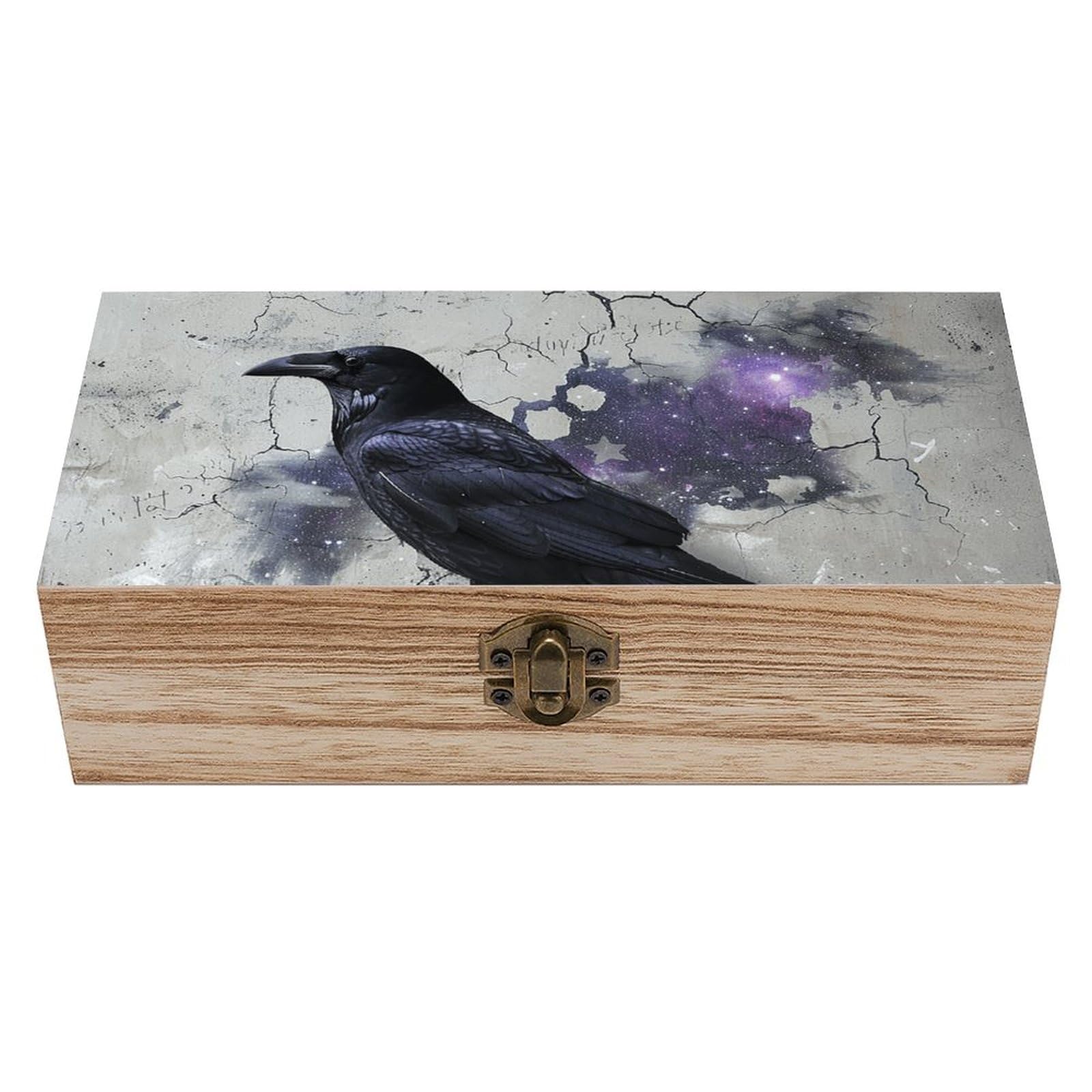 Crow on The Ground Wooden Storage Box Gift Jewelry Box Personalized Wooden Box Keepsake Box With Hinged Lid And Front Clasp Jewelry Box for Crafts Art Hobbies