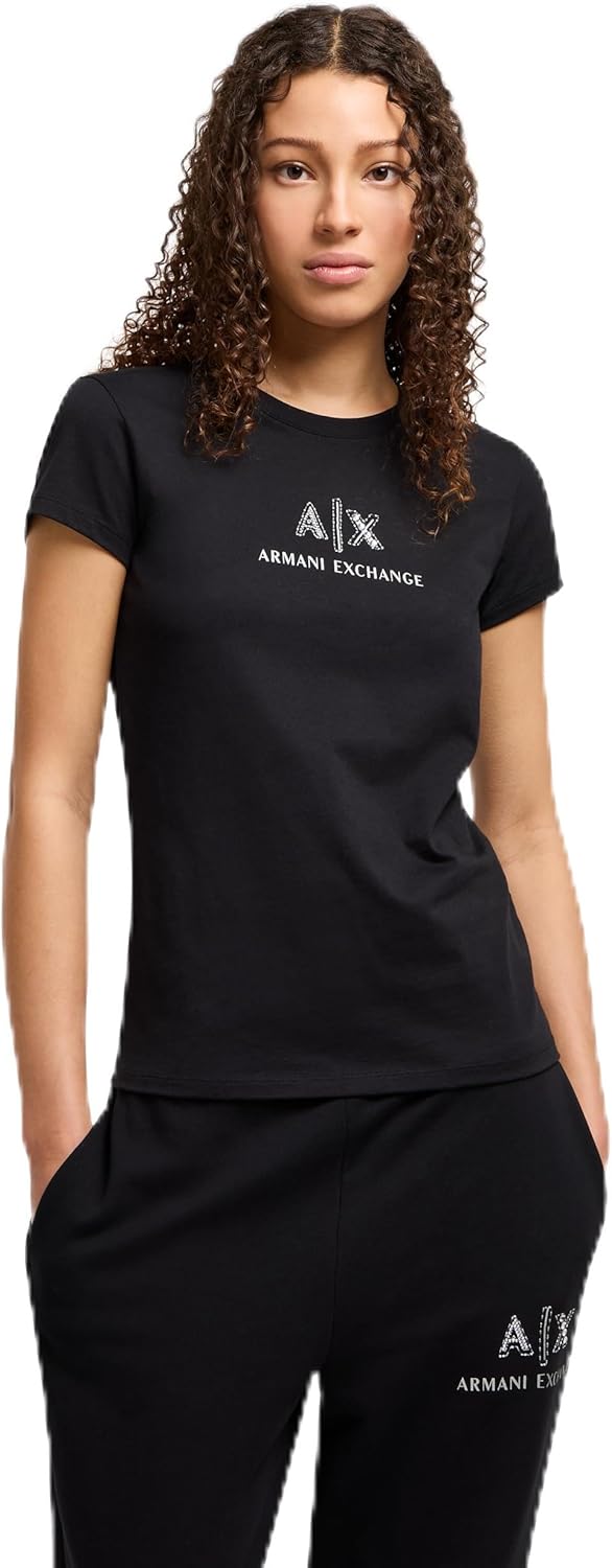 Armani Exchange Mens Crewneck Slim Fit Rhinestone Logo Tee