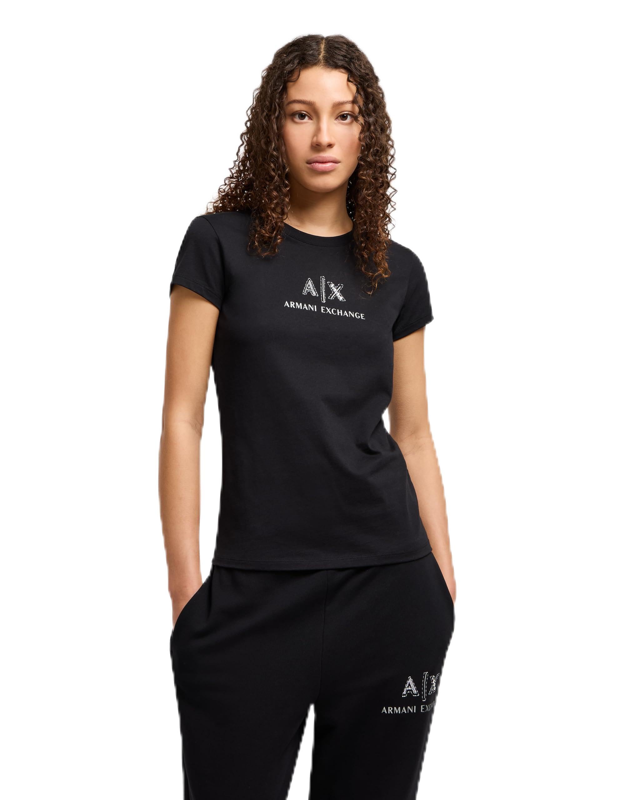 Armani Exchange Women's Arte Sella, Shiny Logo,Regular Fit,Black,S