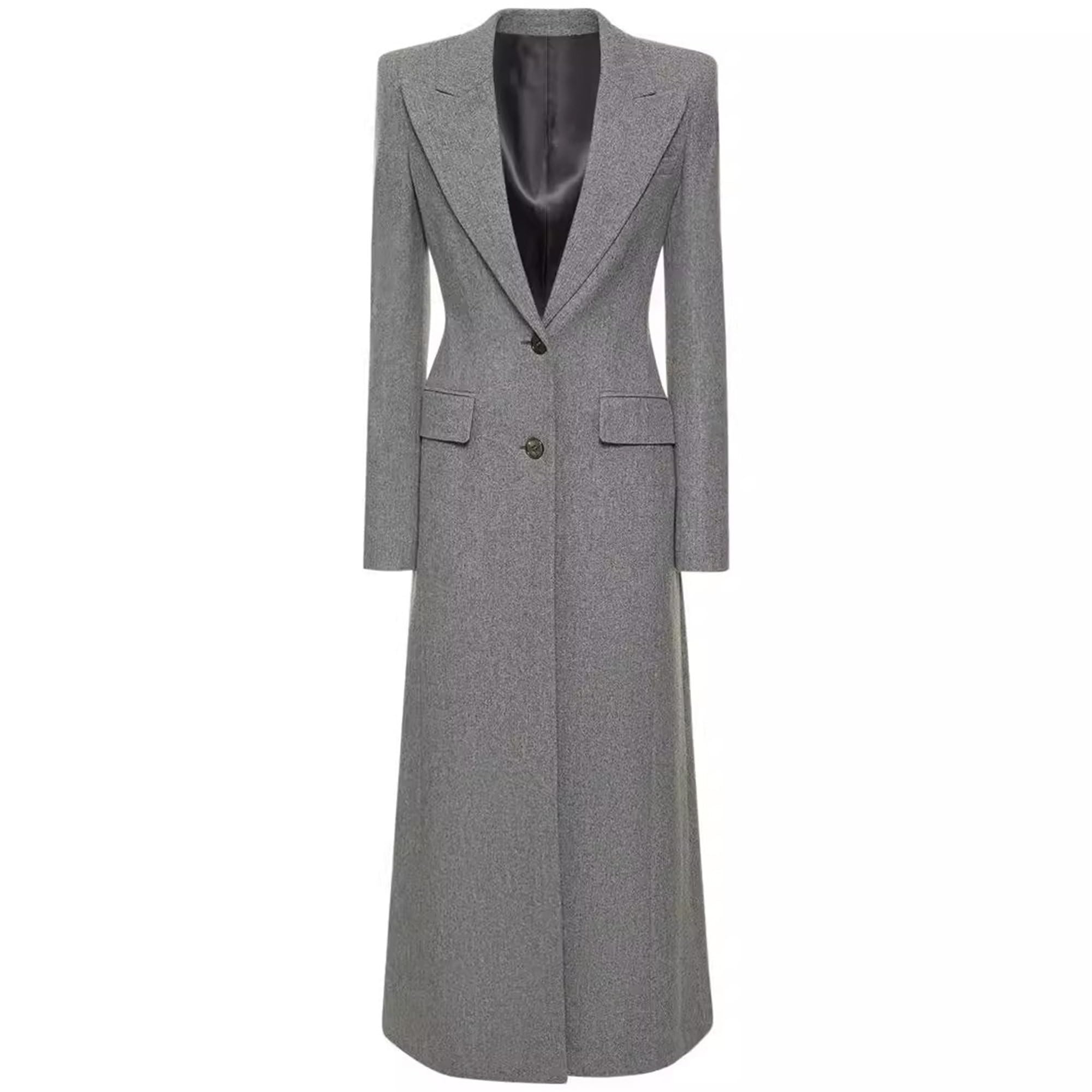 Trench lungo classico da donna, doppiopetto, caldo e spesso, cappotto in misto lana affascinante