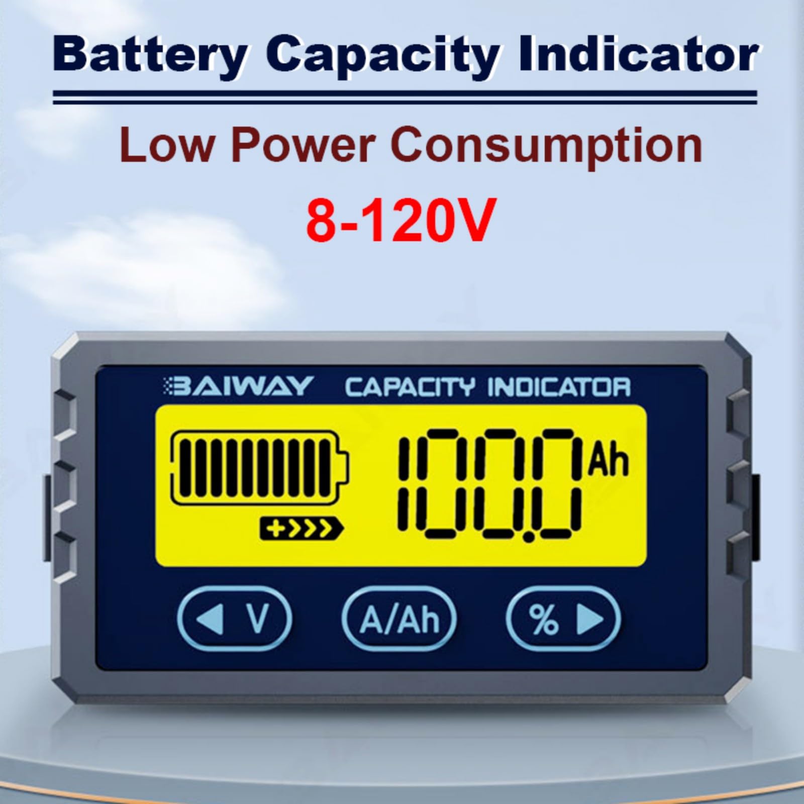 Indicadores de capacidad de la batería con bajo consumo de energía y rangos de voltaje de 8-120 V, culómetro profesional LCD, medidor de potencial de batería