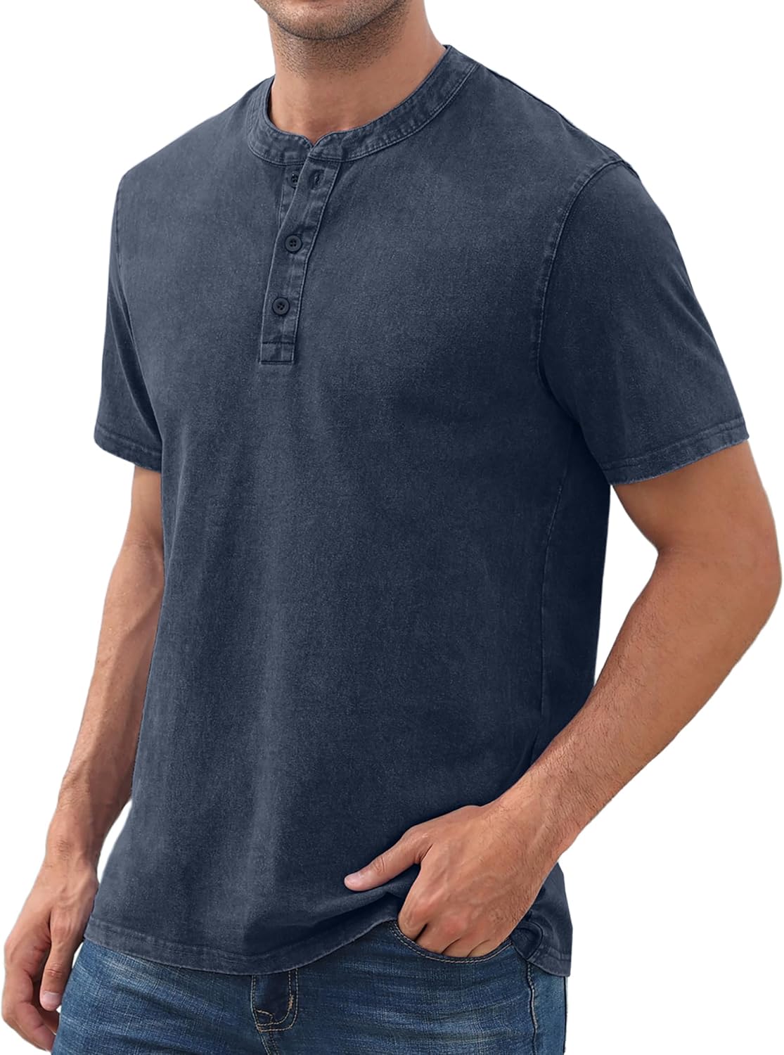 NITAGUT Mens Distressed Henley Shirts Retro Short Sleeve Cotton Tee Shirts Casual Button Down Washed T-Shirts - Image 3