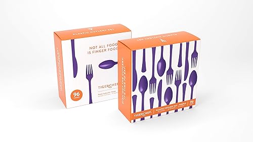 Vista 3 de Tiger Chef - Cubertería de plástico de color resistente, incluye tenedores, cucharas para el té y cuchillos, Transparente Claro