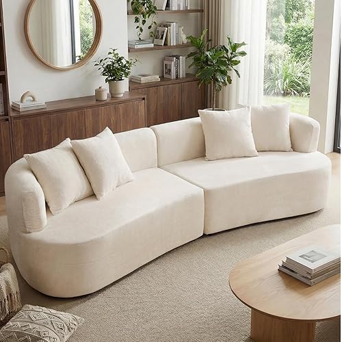 106" Modern Curved Boneless Sectional Couches for Living Room, Luxury Chenille Fabric, Oversized Modular Cloud Sofa with 4 Pillows, Comfy Deep Seat Foam Couch in Box, No Assembly (4 Seater, Beige)