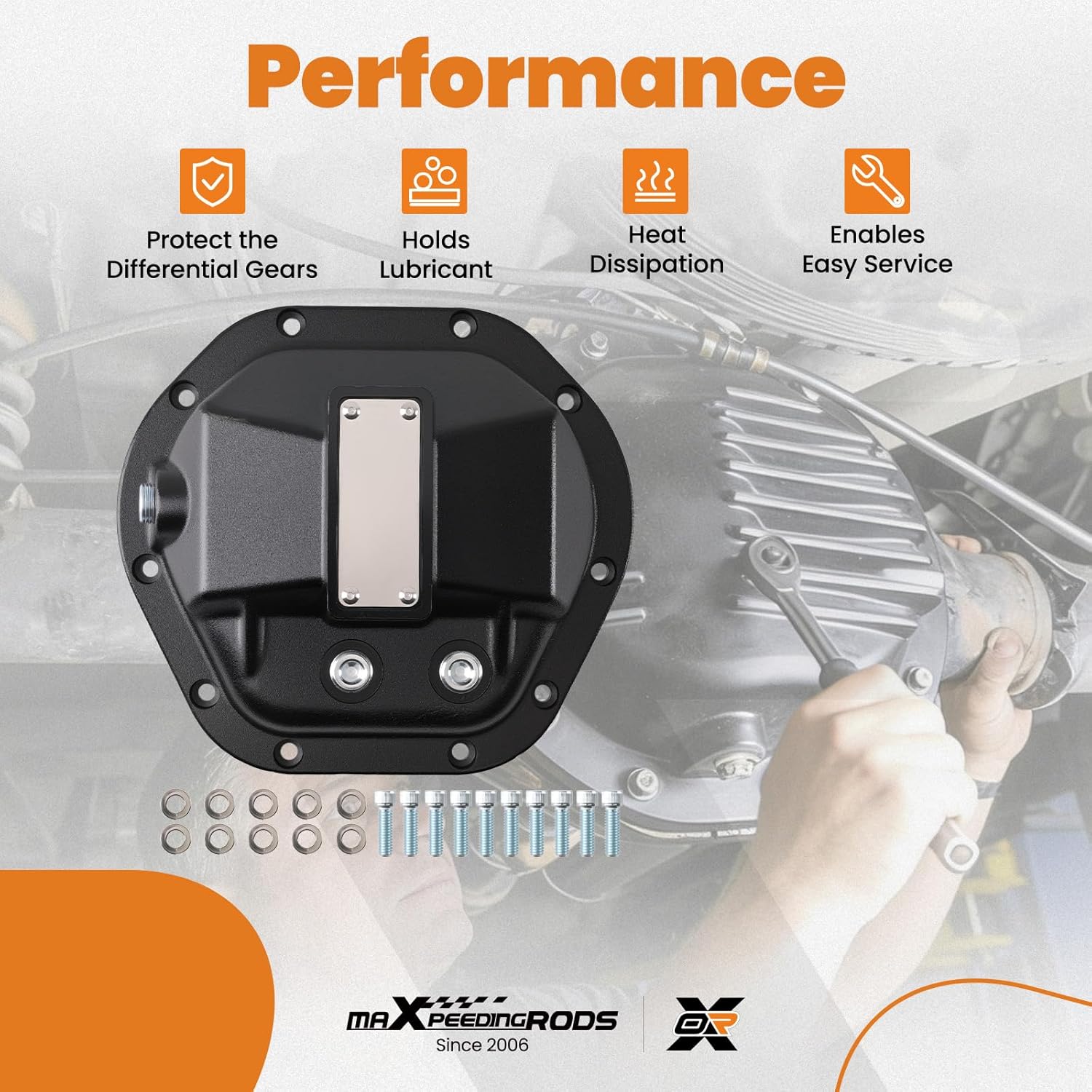 maXpeedingrods YHCC-D44 Differential Cover for Chevrolet K5 Blazer K10 K20 K30 G10 Van 1960-1980, Replacement for Dana 44, Front&Rear Black Iron Hardcore Differential Cover
