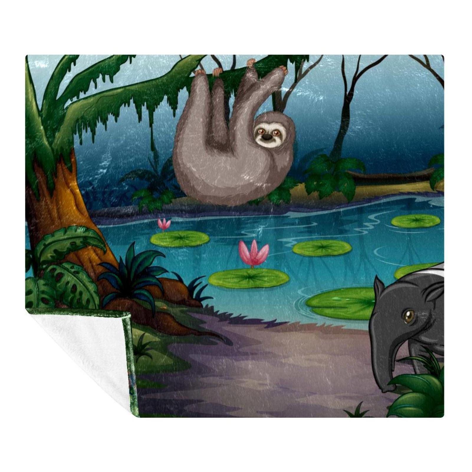 Couverture polaire lit et canapé motif éléphant paresseux pour déco chambre tropicale
