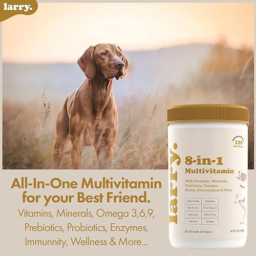 Miniatura 10 de Larry Multivitamínico para perros 8 en 1 vitaminas para perros con Omega 3 6 9 probióticos para perros y condroitina de glucosamina para la salud