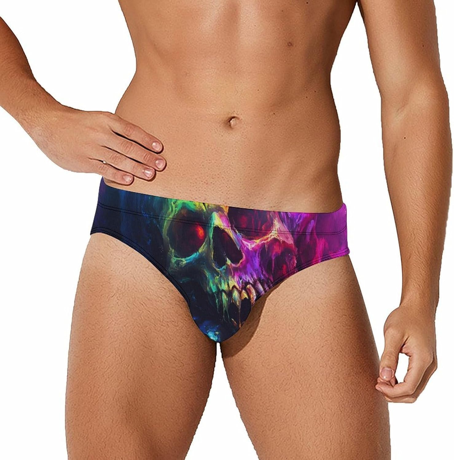 Smog Skull Horror Psychedelic Mens Swim Briefs Print Bikini Swimwear Sport Swimsuit Surf Shorts Trunks