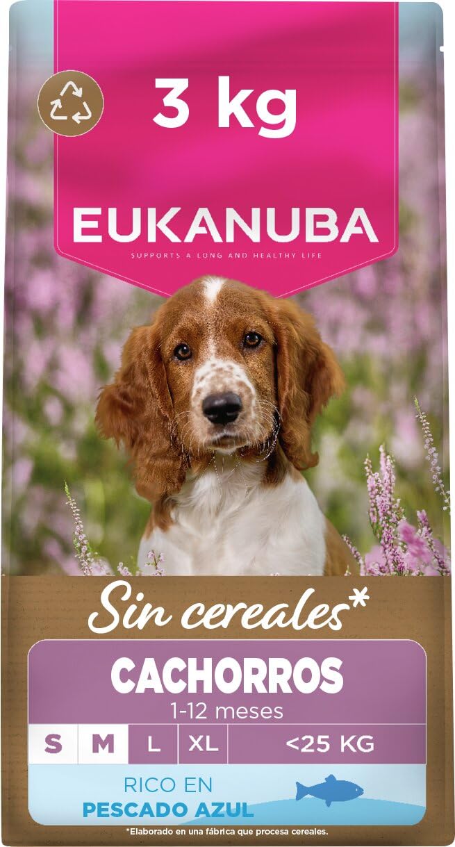 Eukanuba, alimento para Cachorros sin Cereales con Pesco para Razas pequeñas y Medianas - Alimento seco Premium sin Cereales para Perros Junior, 3 kg