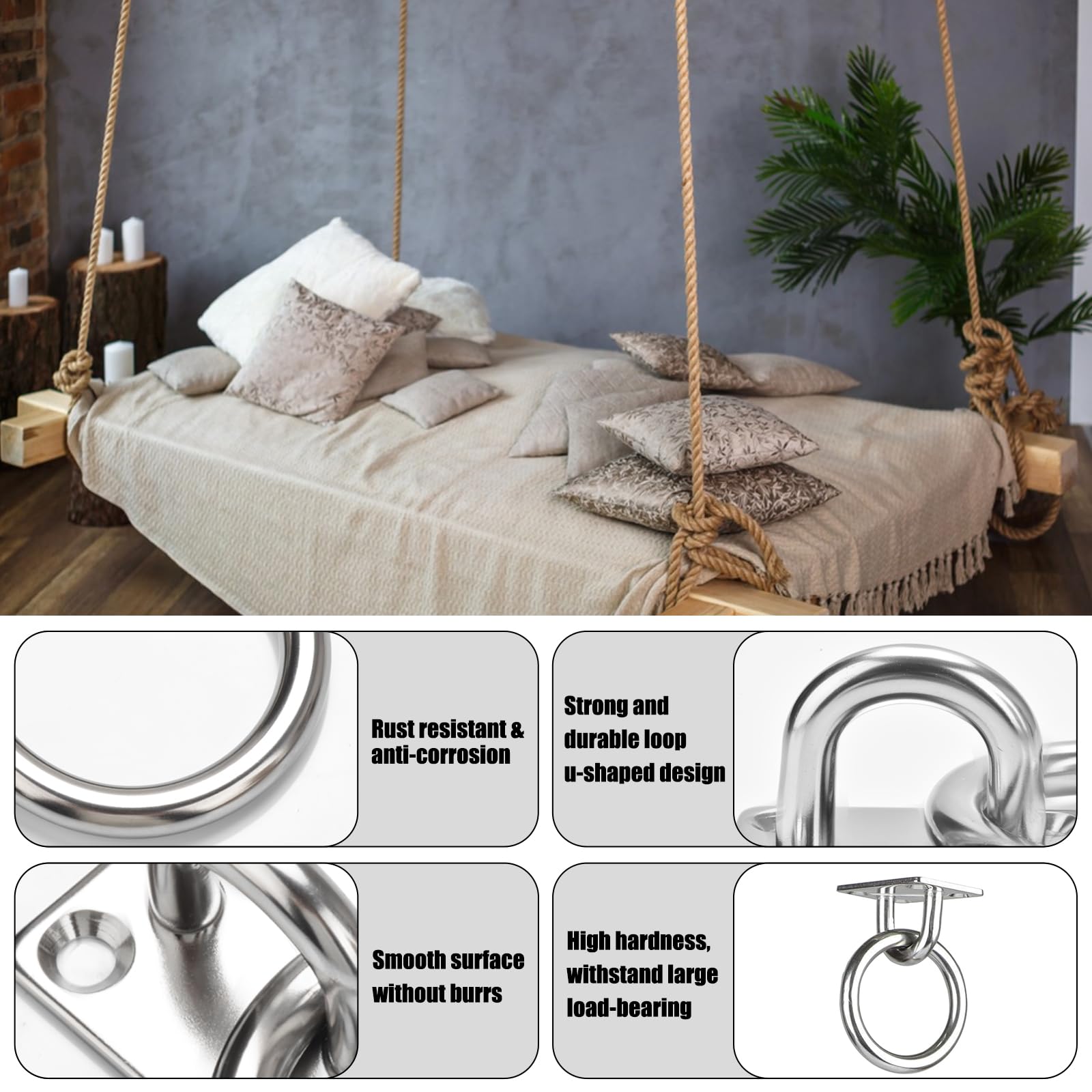 Heavy Duty Stainless Steel Ceiling Hooks - 400lb Capacity -3