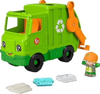 Camión de reciclaje Fisher-Price Little People, juguete para niños pequeños | Vehículo de basura para empujar, luces, música y sonidos, 2 figuras, niños en edad preescolar a partir de 1 año