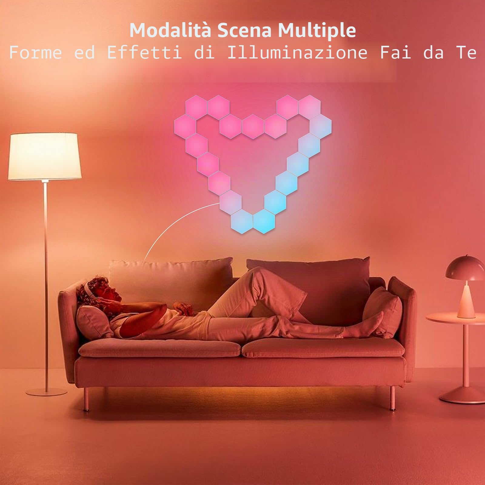 Pannelli da parete a LED esagonali, 10 pezzi, app intelligente, lampade da parete esagonali a LED, sincronizzazione musica, gaming, funziona con Alexa, per soggiorno, sala giochi (10)