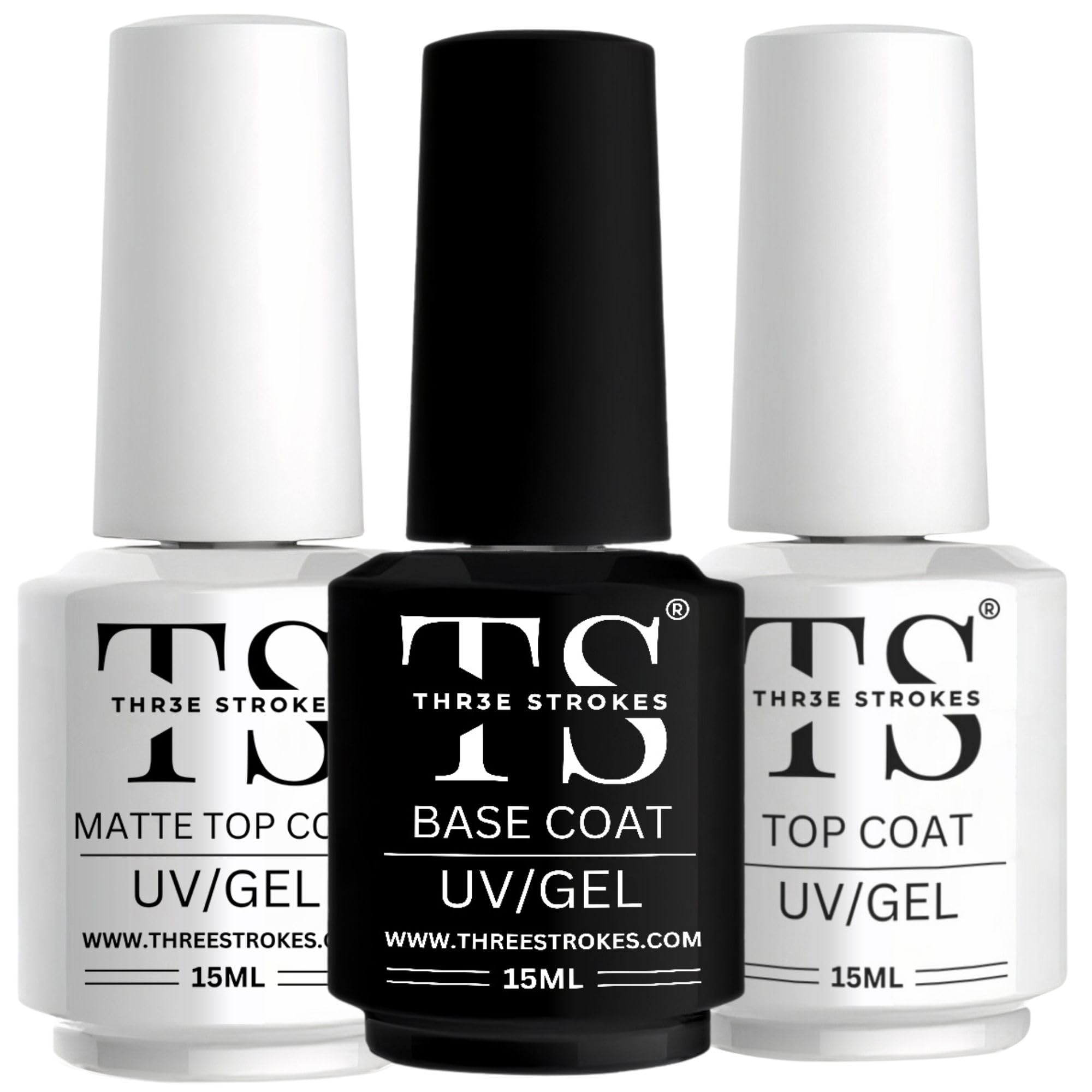 Gel Nail Polish Coats, 3 Pcs 15 ml No Wipe Matte & Shiny Top Coat, Long Lasting High Gloss and Matte Effects DIY at Home (UV LIGHT REQUIRED), Glossy Finish