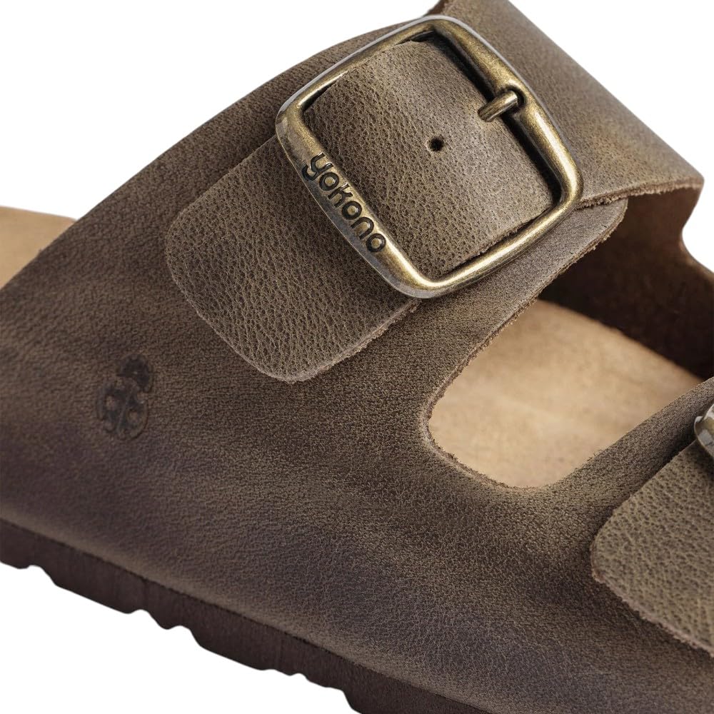 YOKONO - YOKONO Sandalias de Hombre MACAM-150 de Piel con Doble Hebilla - Color Sprinter Taupe - CUERO