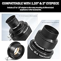 Vista 3 de Astromania Barlow Lens 2x, 2 pulgadas, 4 elementos totalmente multicapa de metal de alta potencia, accesorio de telescopio con anillo interno