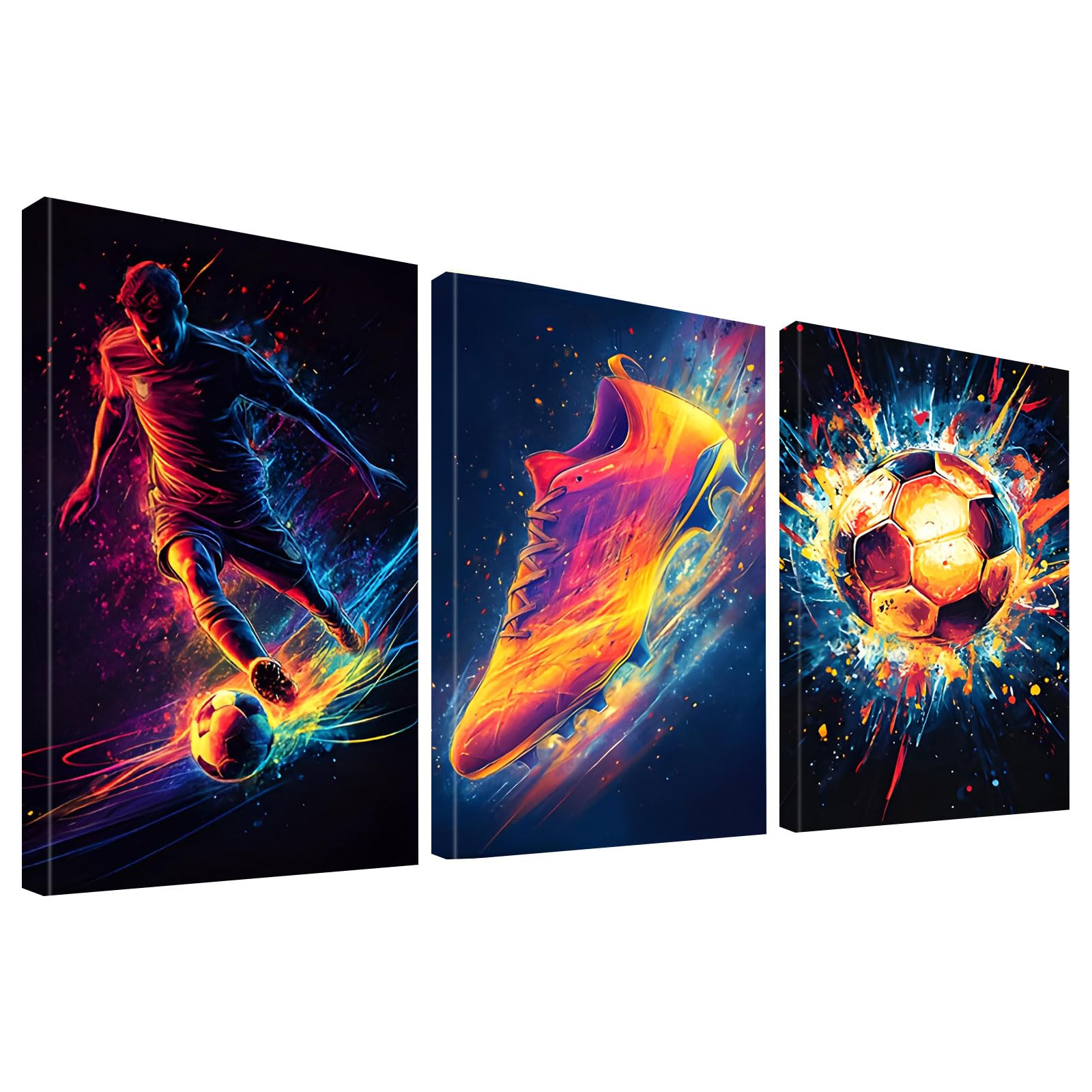 KiKiHong 3 Pcs Cuadro Decorativo con Marco,30x40 Cuadro Juvenil Dormitorio | Decoración para Habitación Infantil, Dormitorio Juvenil o Sala de Juegos,Regalo para Fans del Fútbol