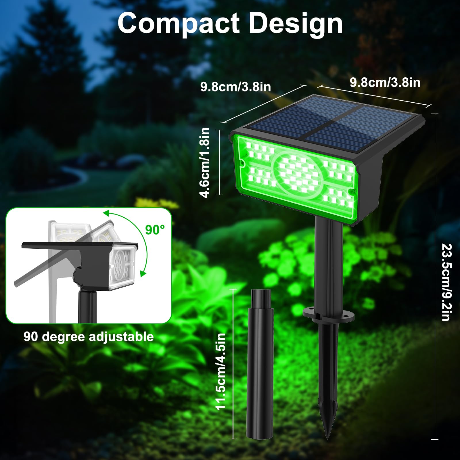 T-SUNUS Focos solares verdes para exteriores, luces solares de jardín impermeables, 2 modos brillantes, luces de seguridad, luz de paisaje de Navidad para jardín, árbol, patio, césped, escaleras