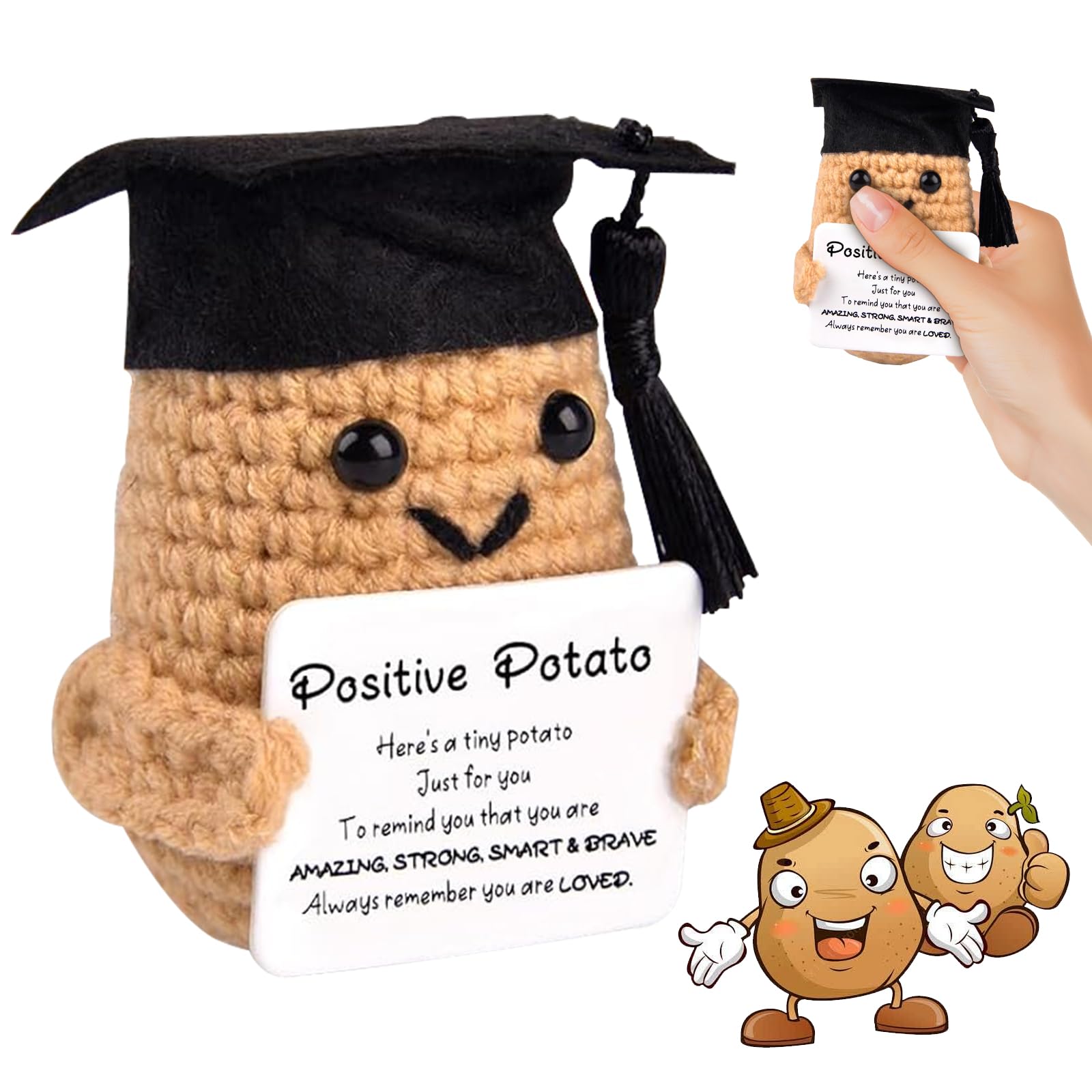 Pomme De Terre Positive Allemande Avec Chapeau De Bachelor Porte-bonheur - Carte De Terre Porte-bonheur - Soutien émotionnel - Idée Cadeau Pour Abi 2025 - Cadeaux D'école - Vous Créez Le Porte-bonheur