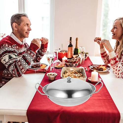 Miniatura 4 de BESTonZON Wok de acero inoxidable para exteriores con asa y tapa, 10 pulgadas, antiadherente, segura para estufas de gas y eléctricas