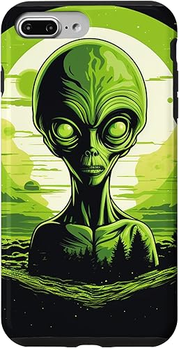 Vista 19 de iPhone 14 Pro Cute Green Alien Head UFO Space Face Alien Case
