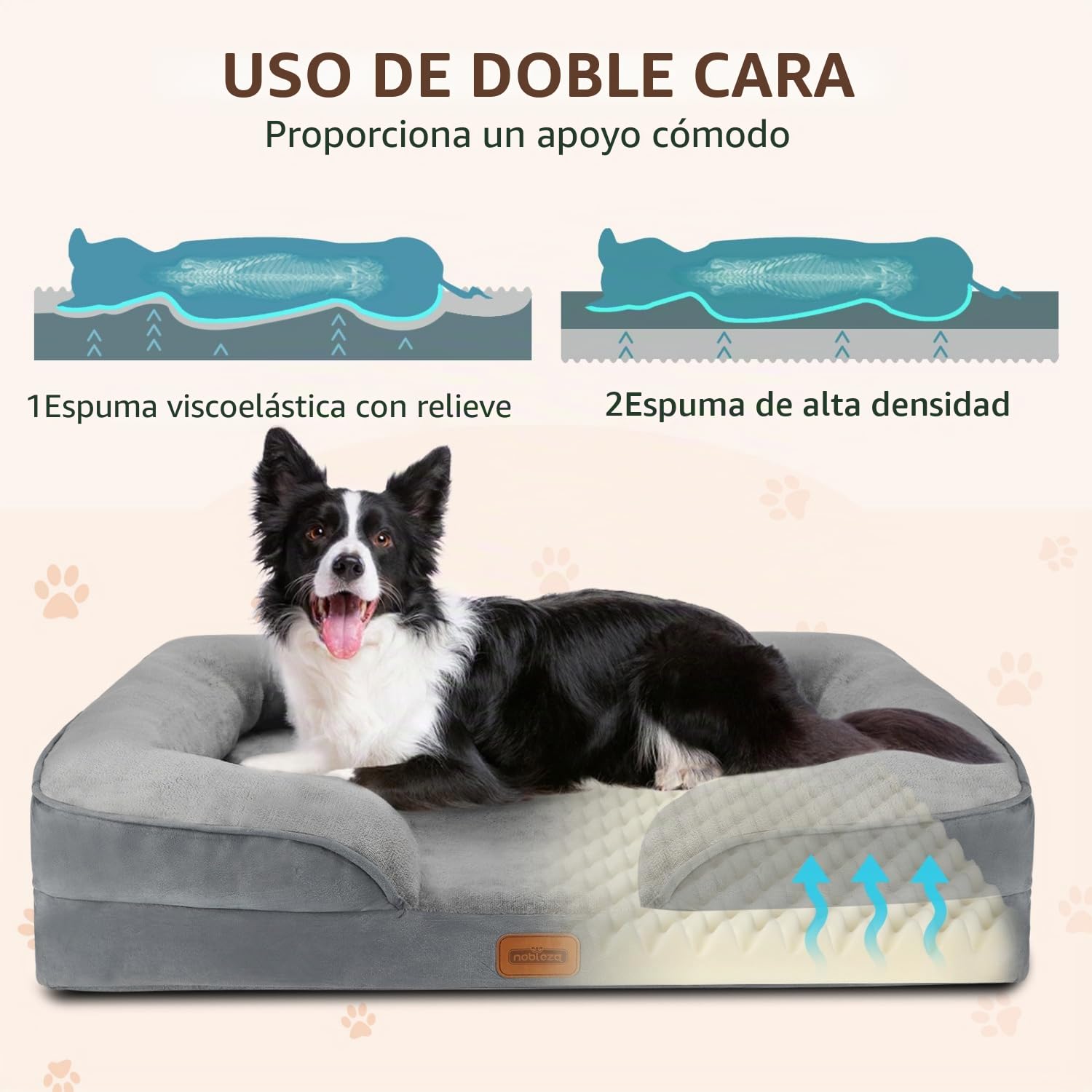 Nobleza Cama Perros Grande, 135x107x17cm, Sofá Perro con Espuma Viscoelástica, Cama Ortopédica Perros Lavable y Impermeable, Colchon Perro Medianos Desenfundable, Gris