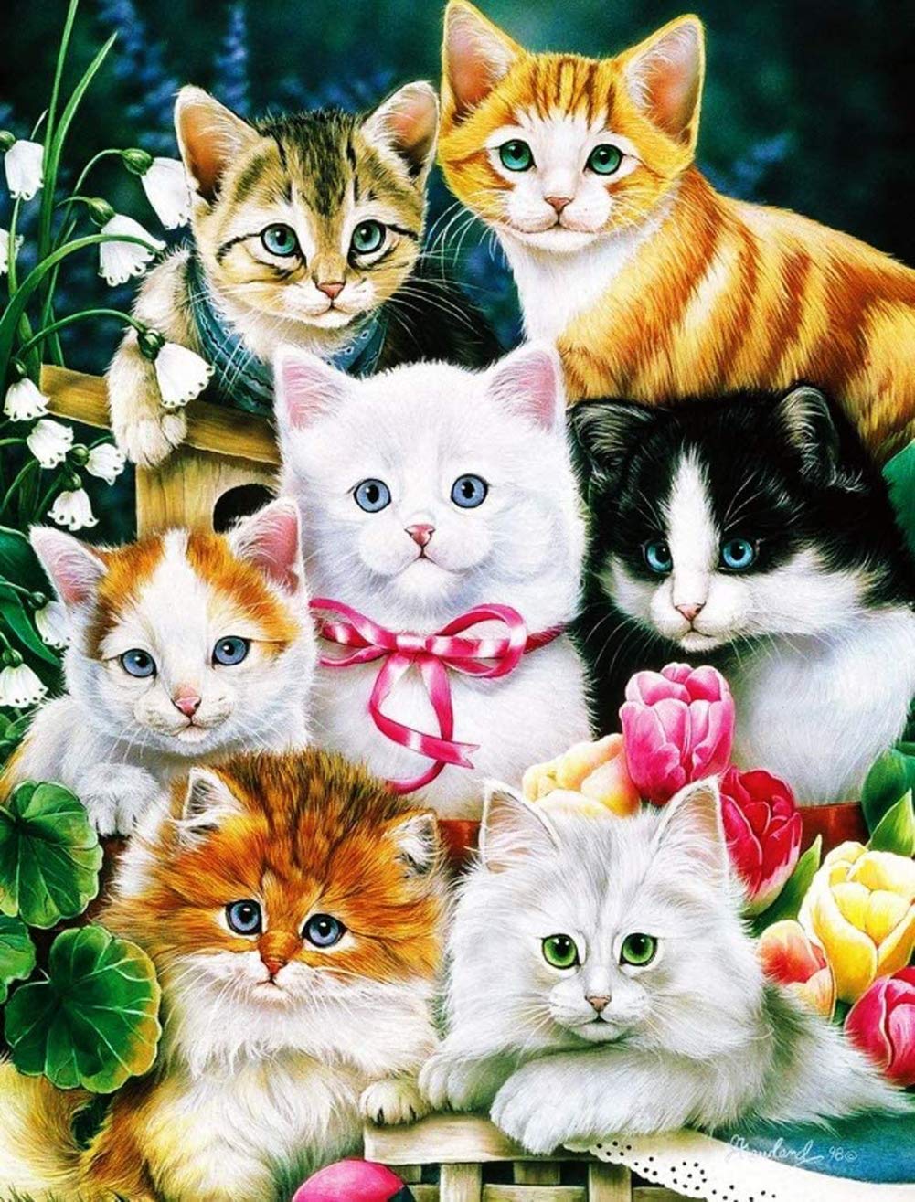 DIY 5D Full Diamond Painting Art Kit by Numbers, Cute Cats, Large Crystal Embroidery Cross Stitch Sets 5D Diamond Art Animals Mosaic Canvas for Home Wall Decor 17.7 x 21.7 in