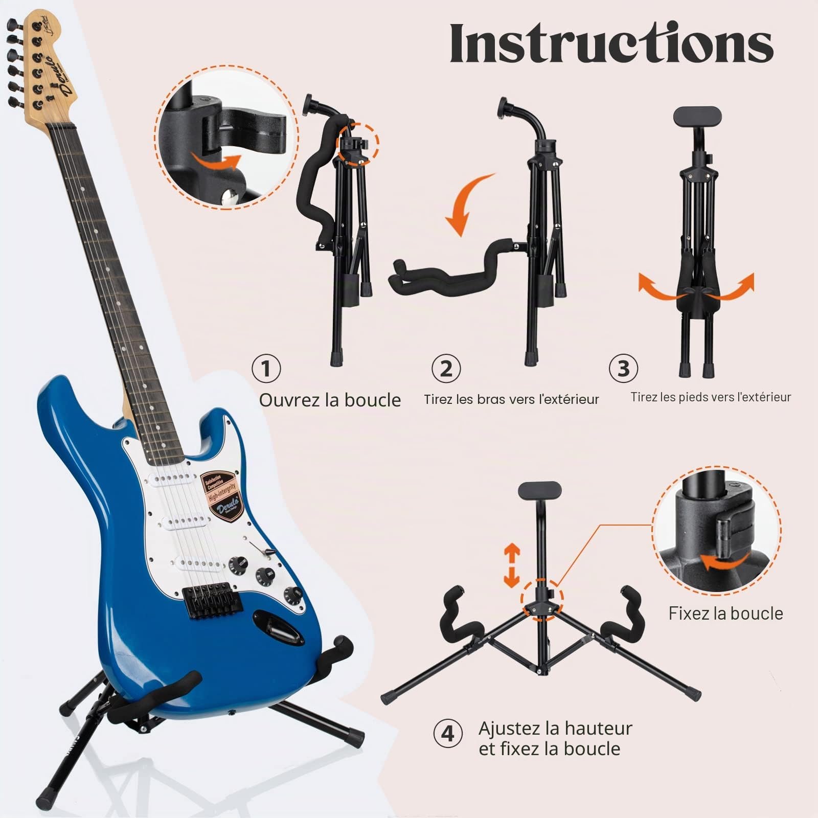 CAHAYA Support de guitare Trépied universel pliable en métal pour guitares acoustiques électriques Ukulélé Violon Banjo Mandoline