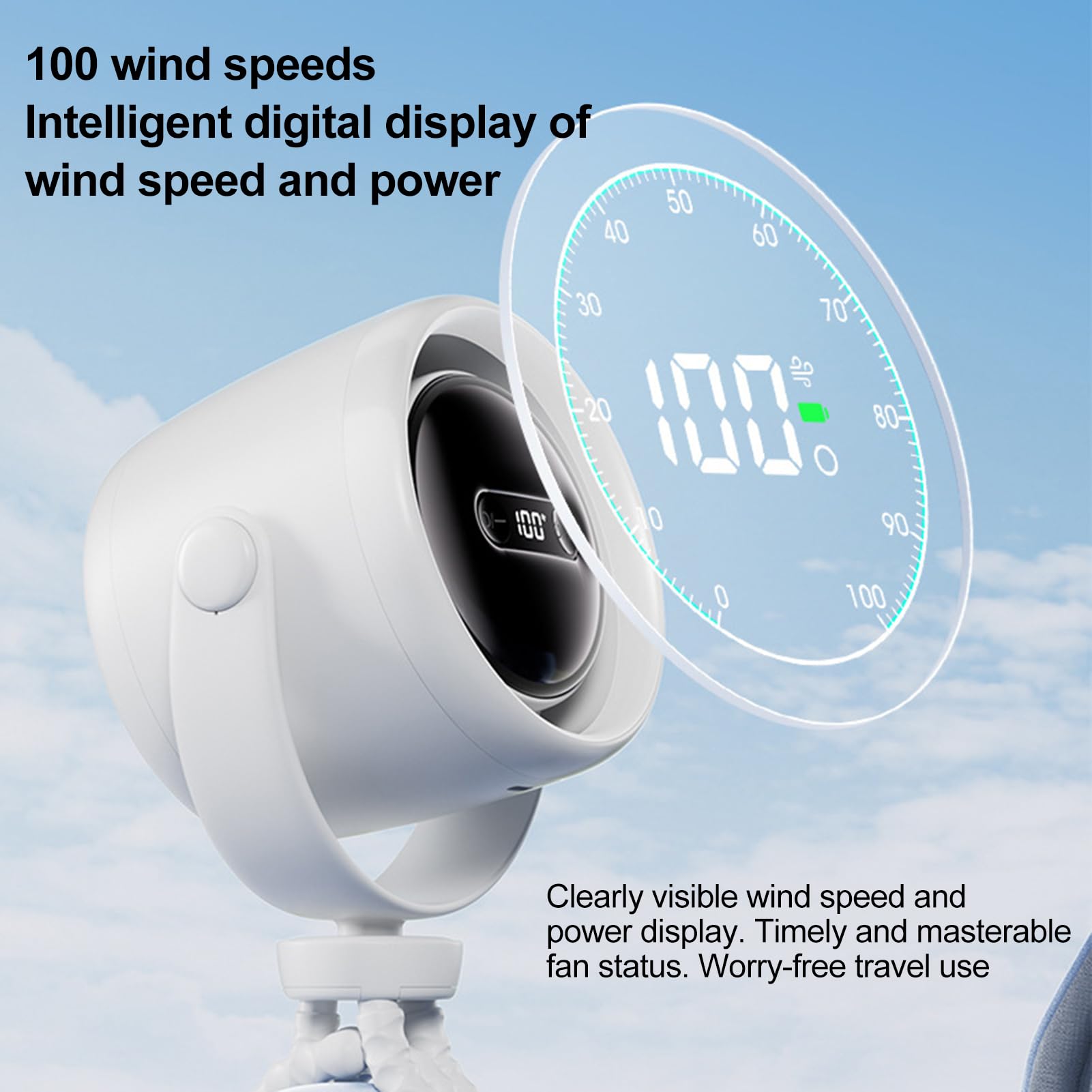 Ventilatore per passeggino, ventilatore portatile per passeggino, ventilatore portatile ricaricabile a 100 velocità, con luce notturna, per scrivania, spiaggia e sedile posteriore