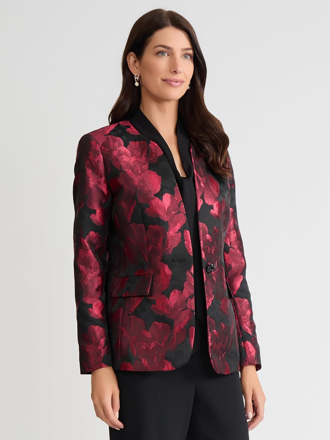 Kasper Women's Collarless Jacquard One Button Blazer
