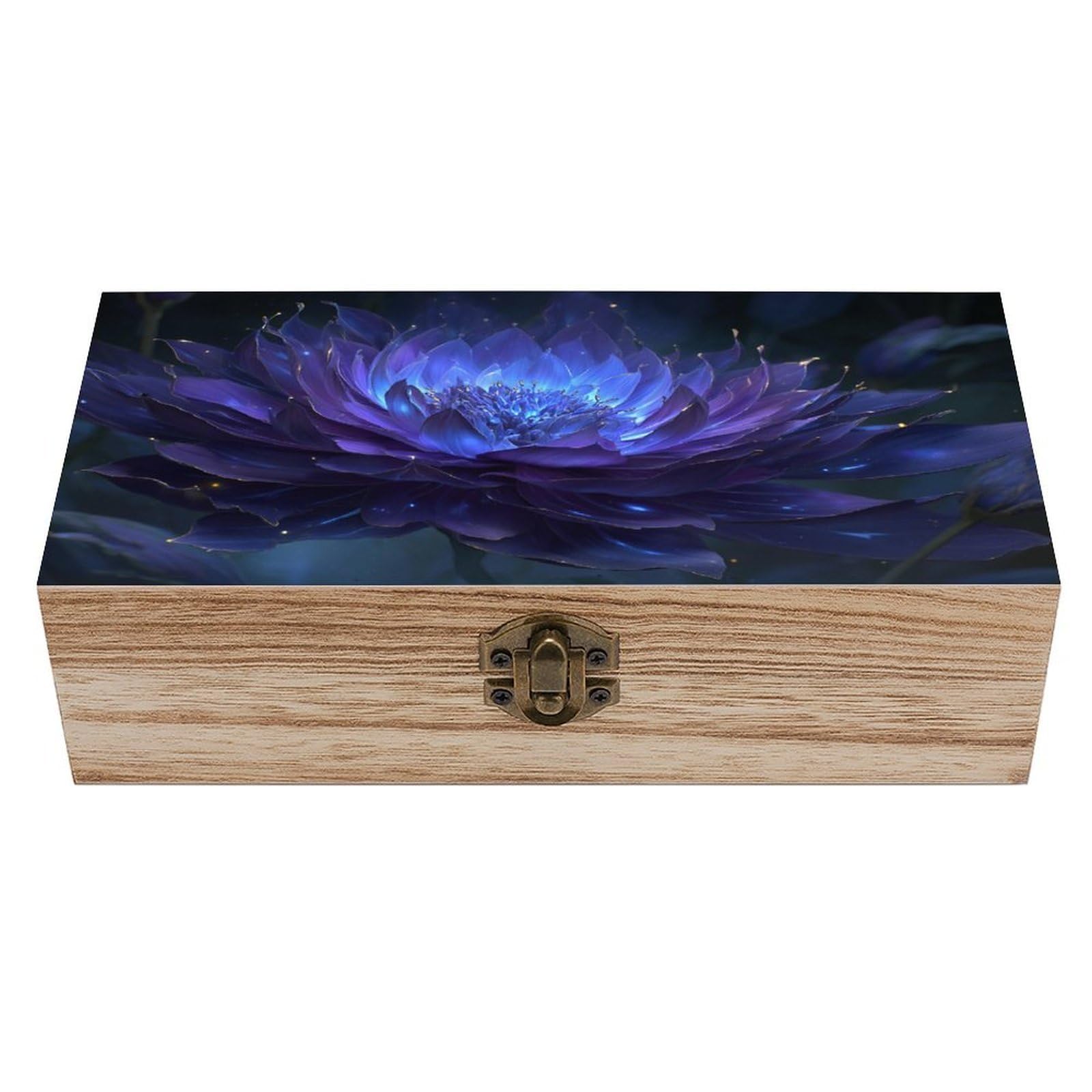 asbwuo Elegant Dark Purple Flower Wooden Storage Box with Hinged Lid