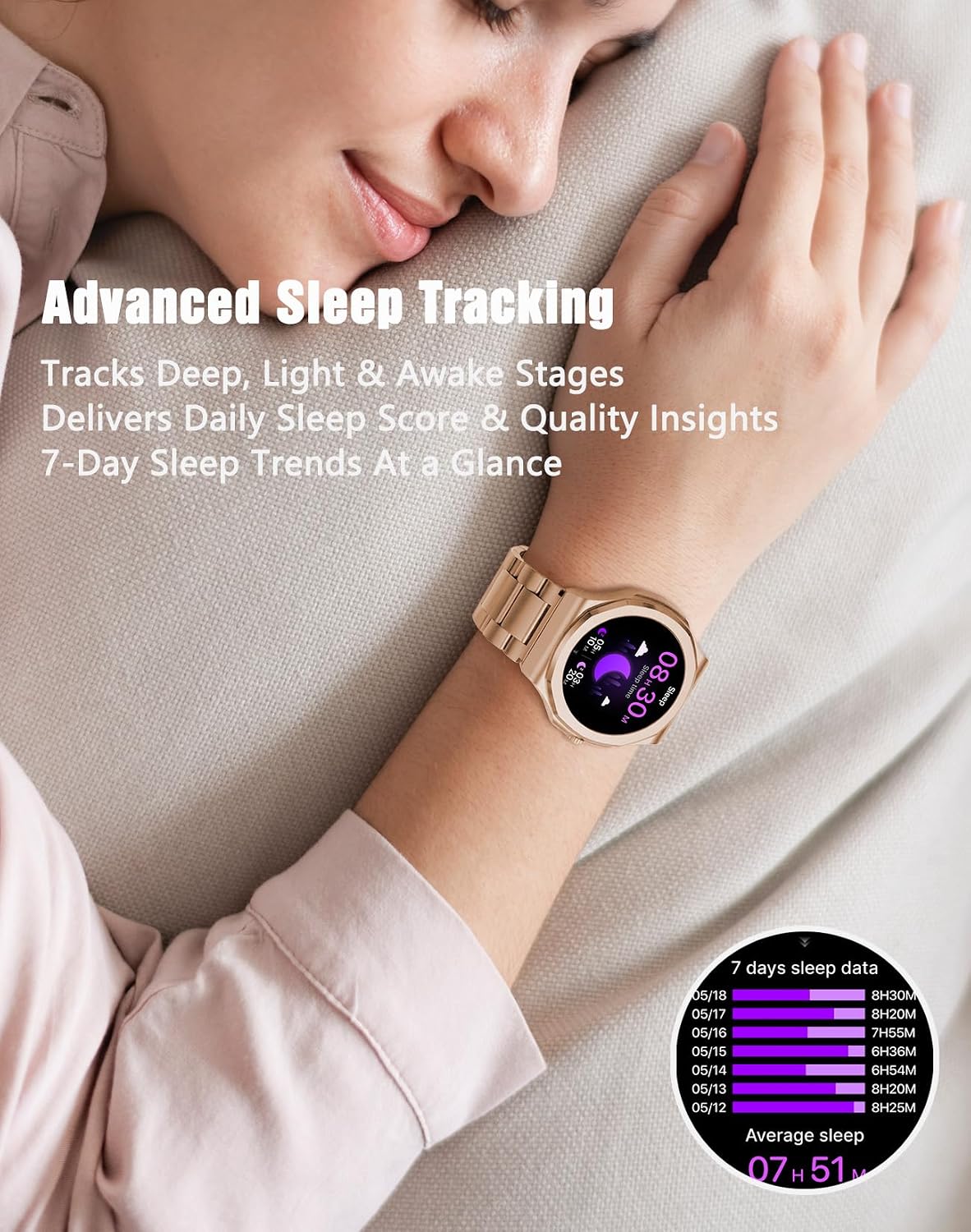 Smart Watch with Bluetooth Call, 1.27" HD Fitness Tracker with 100+ Sports Modes, Sleep Monitor, Custom Watch Faces, IP67 Waterproof Smartwatch for Android iOS (Rose Gold)
