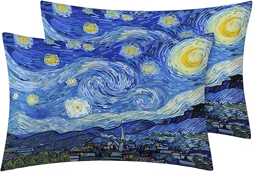 Miniatura 2 de Van Gogh - Juego de sábanas de noche estrellada de Vincent Van Gogh, sábanas de microfibra suave, bolsillo profundo, sábanas y fundas de almohada