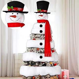 Christmas Snowman Tree Topper Winter Snowman Decoration with 4.92ft Christmas Fake Snow Decoration Scarf Artificial Fluffy Snow Indoor Snow for Christmas Tree Winter Mantle Christmas Decor