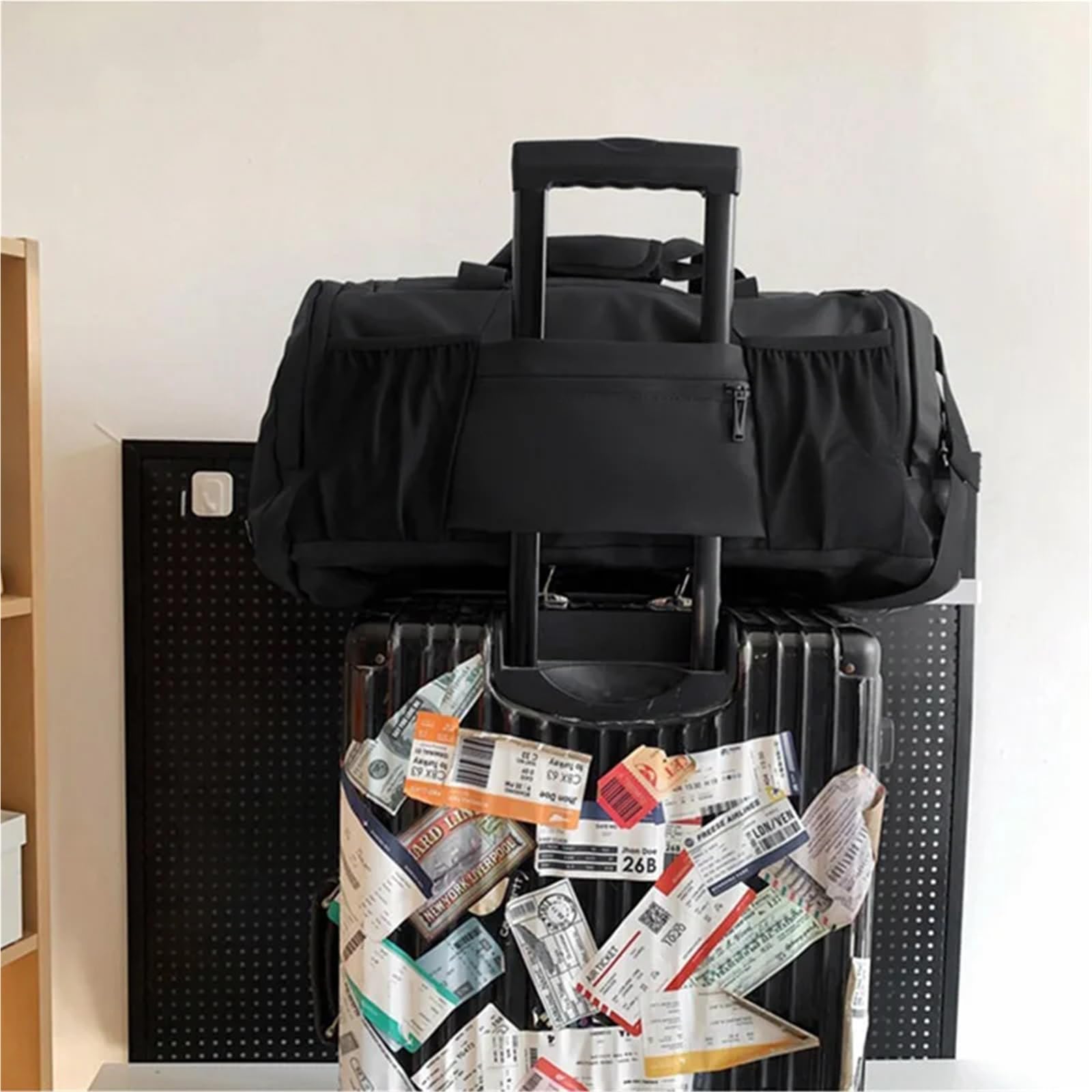 Bolsa De Gimnasio Bolso Grande for Fitness, Bolso Deportivo for Hombre y Mujer, Zapatos húmedos Secos, Bolsillo, Bandolera, natación, Yoga, Gimnasio, Mochila de Viaje(Black L)